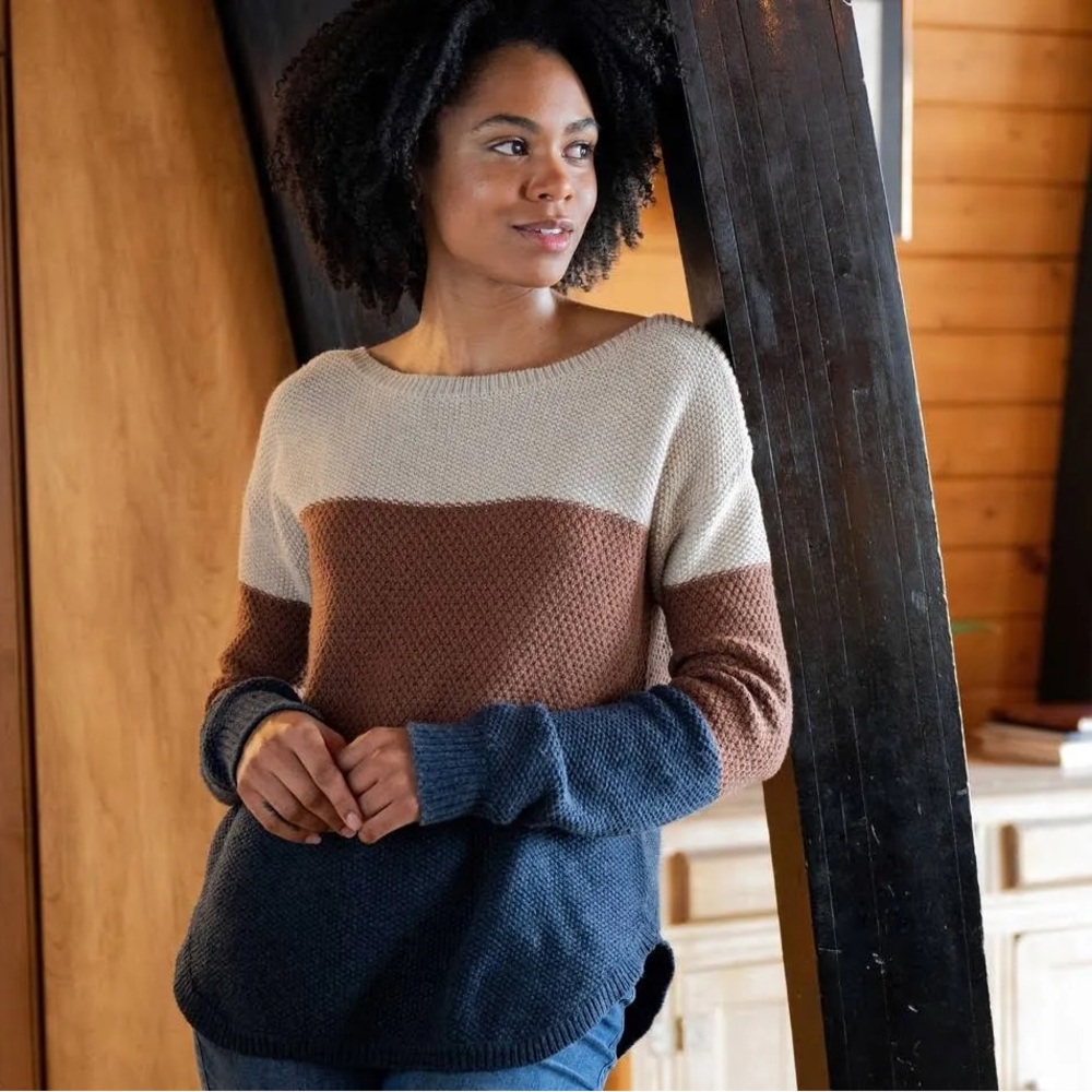 Kuhl Women's Bella Colorblock Sweater - Cream, Brown, and Blue Size Large